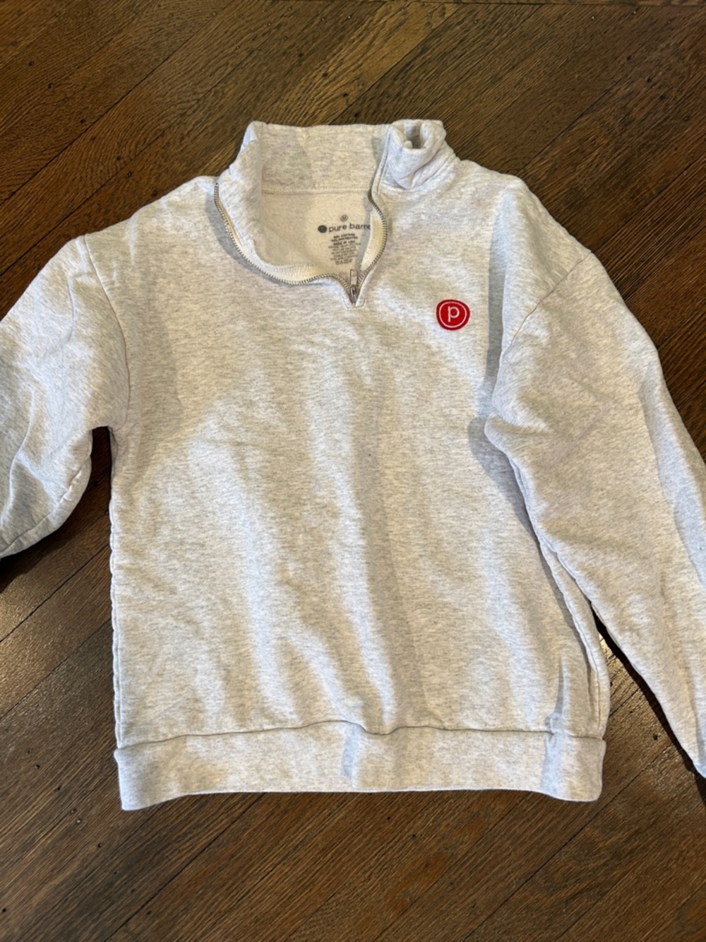 Pure Barre Light Gray Quarter-Zip Pullover with Red Logo Patch